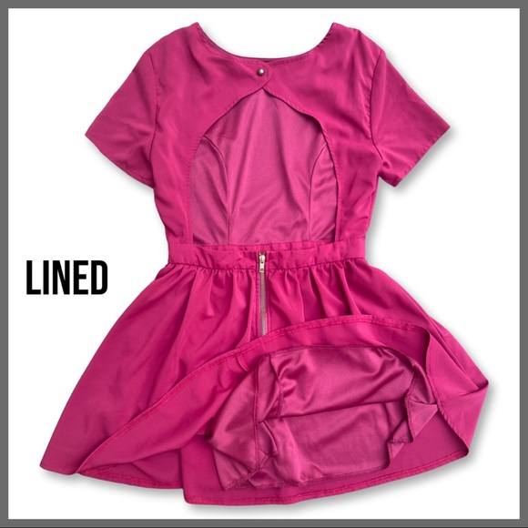 Red Short-sleeved Dress w/ Peekaboo Back and Princess Seams - Picture 3 of 7